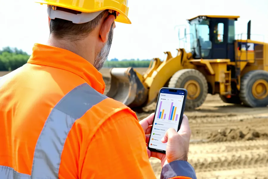 Field service technician reviewing a safety training module on smartphone before starting work at outdoor job site